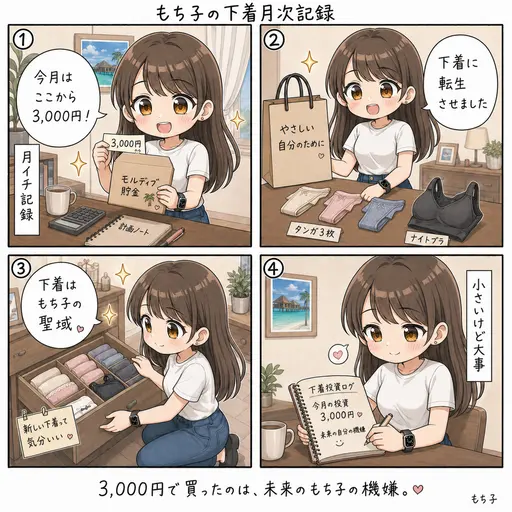 【月次】今月、モルディブ貯金から3,000円を下着に転生させました(4コマ漫画)