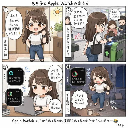 Apple Watchの歩数記録、在宅勤務の日が絶望すぎて笑う(4コマ漫画)