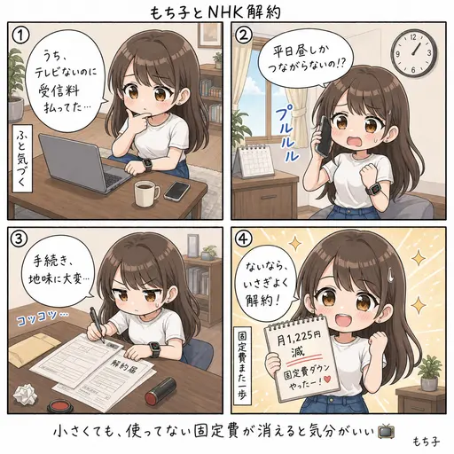 【固定費の話】NHK解約してきました。家にテレビないなら、いさぎよく解約していい(4コマ漫画)