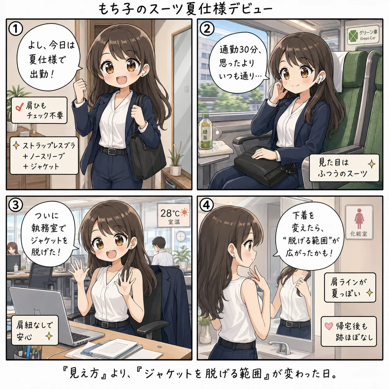 もち子のスーツ夏仕様初投入(4コマ)