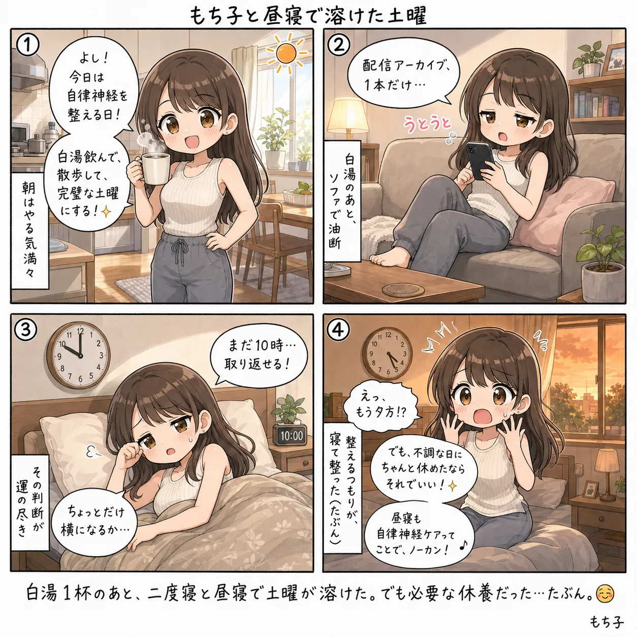 もち子と昼寝で溶けた土曜(4コマ)