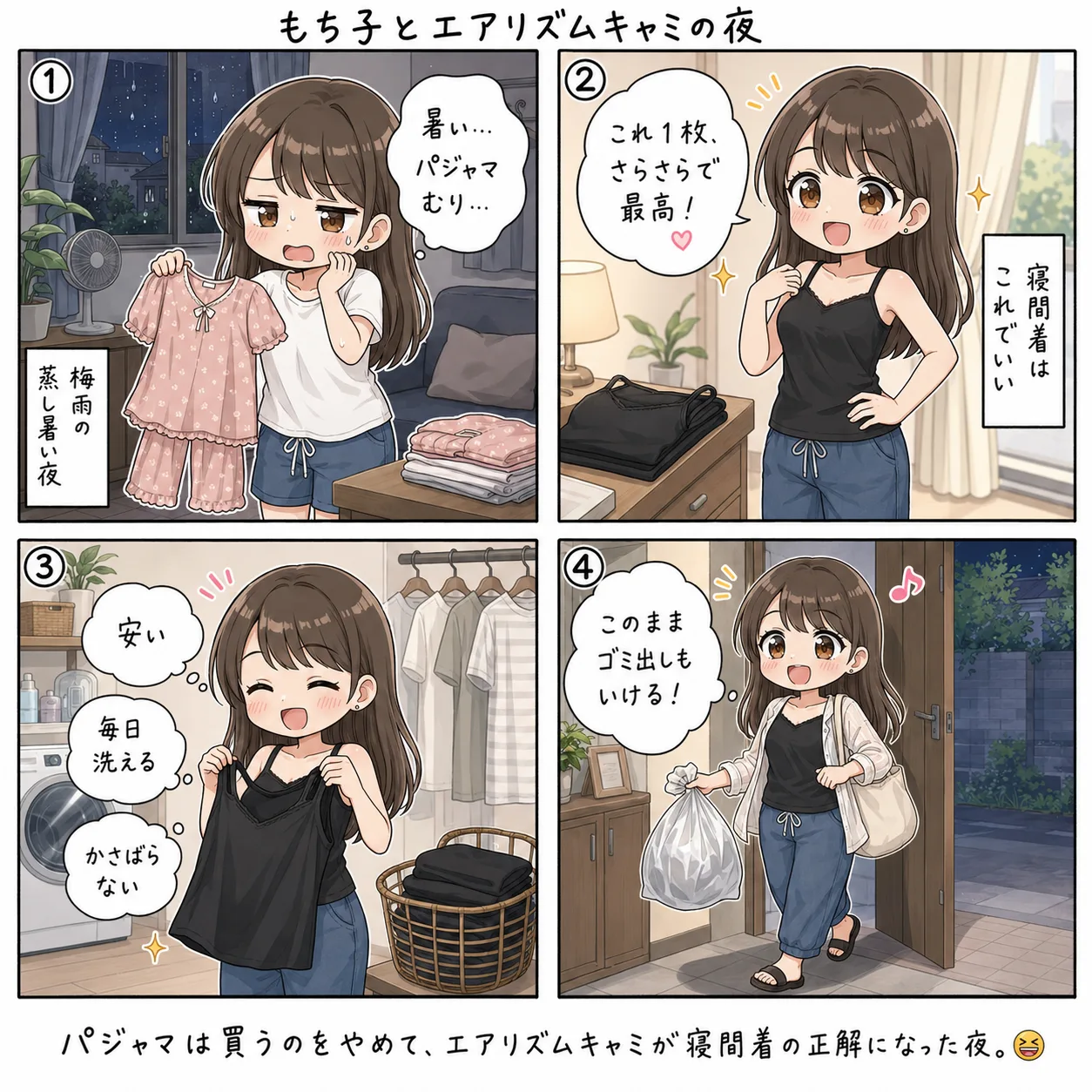 もち子とエアリズムキャミの夜(4コマ)