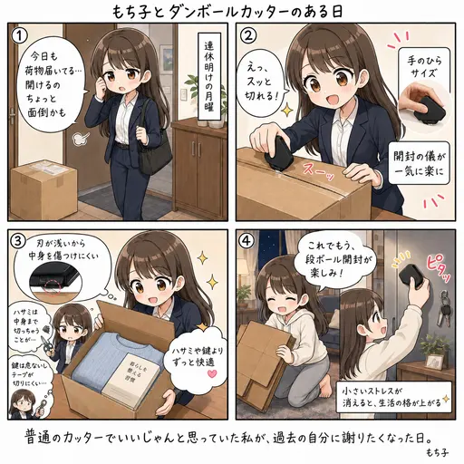 山崎実業towerのマグネットダンボールカッターで、開封の儀が楽しみになった。普通のカッターでいいじゃんと思っていた私が謝る話(4コマ漫画)